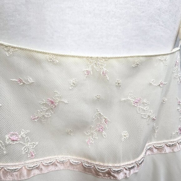 Vintage 90s Valerie Stevens Off White Mesh Floral Embroidered Nightgown Chemise - Picture 9 of 10